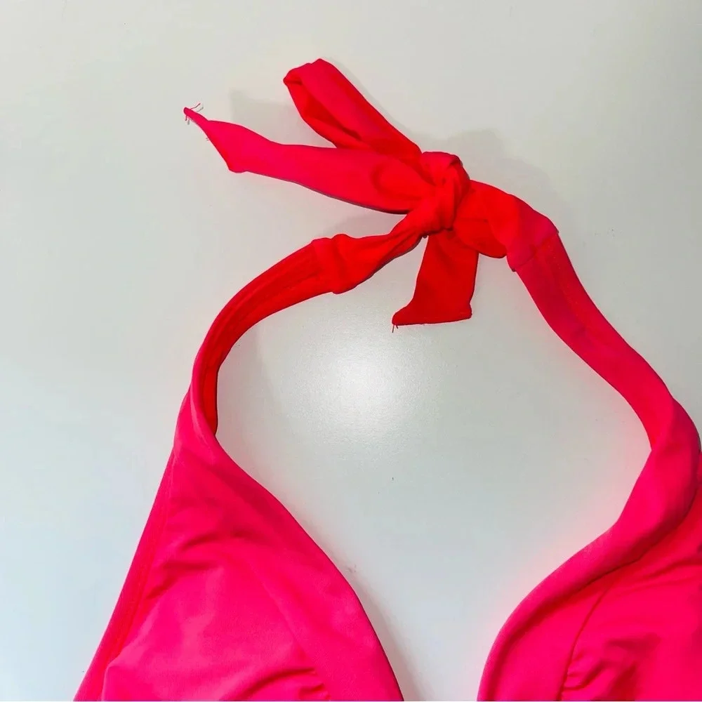 Athleta Hot Pink Halter Triangle Ruched Tankini Swim Top Small Women’s
